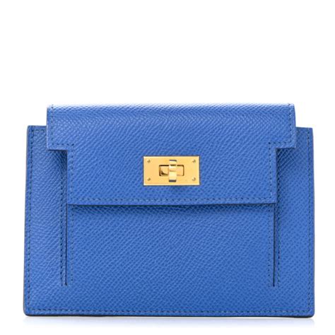 HERMES Epsom Kelly Pocket Compact Wallet Bleu France.